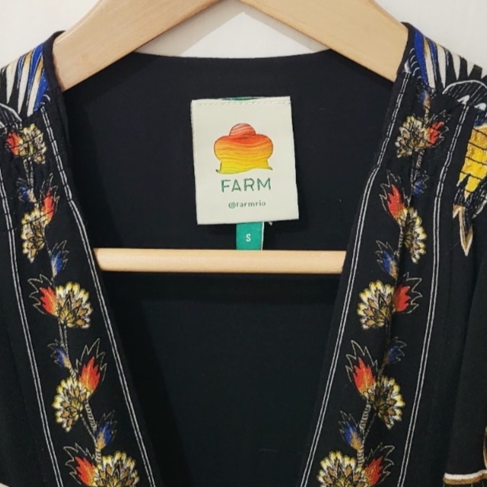 Farm Rio Maxi Floral Print Crepe Wrap Mini Dress in Black Multi - Picture 8 of 14